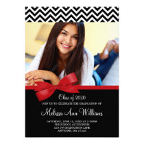 Red Bow Chevron Photo Graduation Announcement invitations