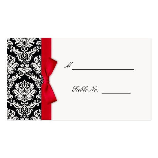 Red Bow Damask Wedding Placecards Business Cards (front side)