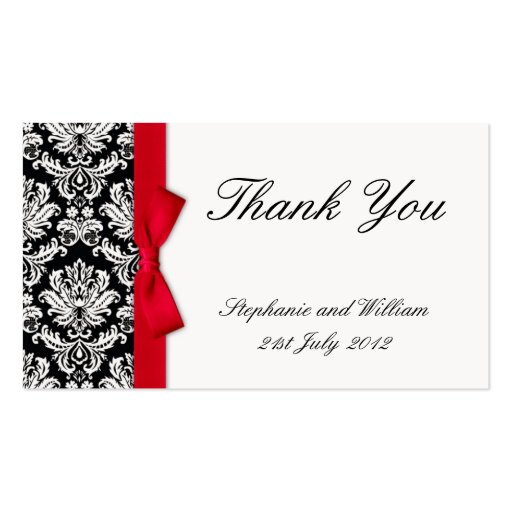 Red Bow Damask Wedding Thank You Cards Business Cards (front side)