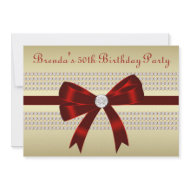 Red Bow Gold Womans 50th Birthday Party invitation