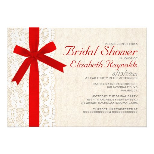 Red Bow & Lace Bridal Shower Invitations