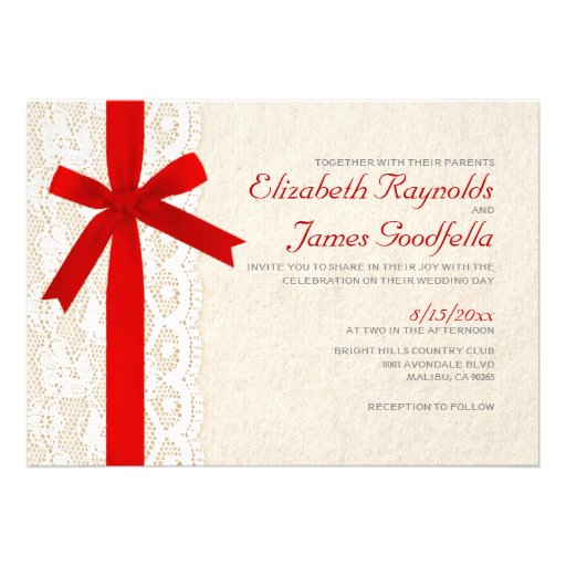 Red Bow & Lace Wedding Invitations