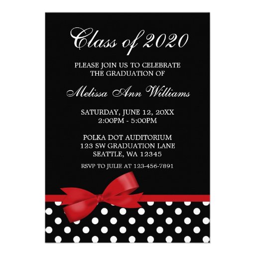 Red Bow Polka Dots Graduation Announcement (front side)