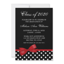 Red Bow Polka Dots Graduation Announcement