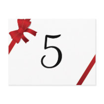 Red Bow Wedding Table Number postcards