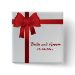 Red Bow Winter Wedding Button