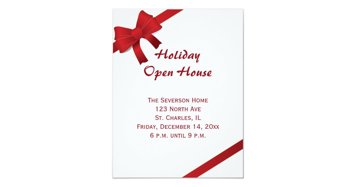 red bows holiday open house party card zazzle open house cards