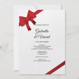 Red Bows Winter Wedding Invitation invitation