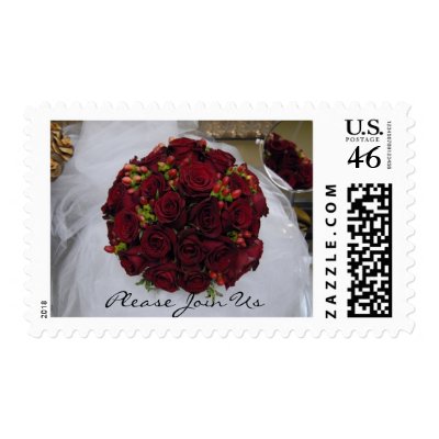 Red Bridal Bouquet - Wedding Invitation Stamp