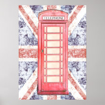 red british phone booth on grunge Union Jack Print