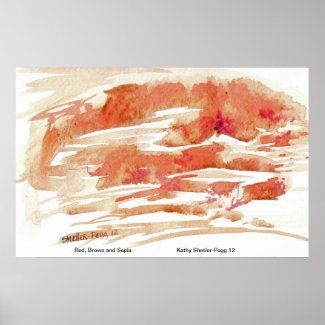 Red, Brown and Sepia abstract watercolor painting Poster