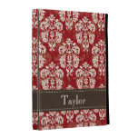 Red Brown Cream Damask iPad Folio Case Cover