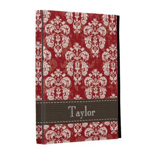 Red Brown Cream Damask iPad Folio Case Cover