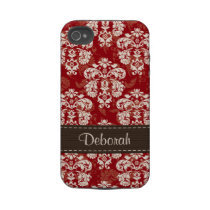 Red Brown Damask iPhone 4 Case Mate Tough