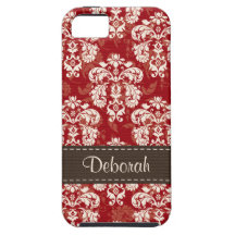 Red Brown Damask iPhone 5 Case Mate Tough