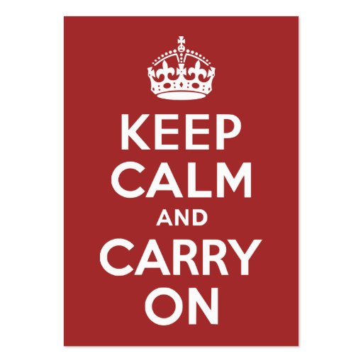 Red Brown Keep Calm and Carry On Business Card (front side)