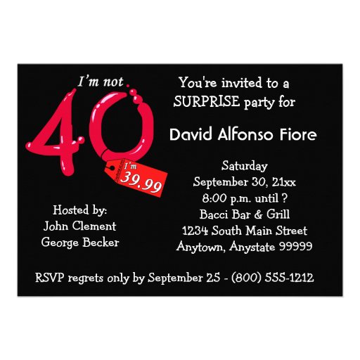 Red Bubble Letter 40th Birthday Celebration Custom Invitations