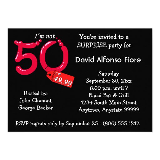 Red Bubble Letter 50th Birthday Celebration Invitation