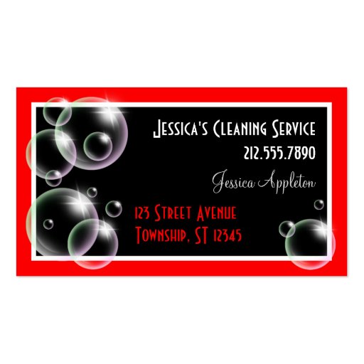 Red Bubbles Cleaning Service Business Cards (front side)