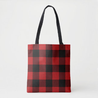 red plaid tote bag