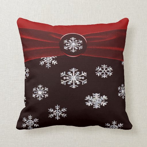 Red Burgundy & Black Elegant Snowflakes Throw Pillow Zazzle
