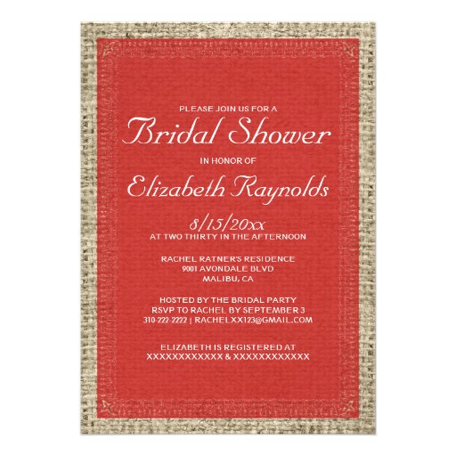 Red Burlap Bridal Shower Invitations