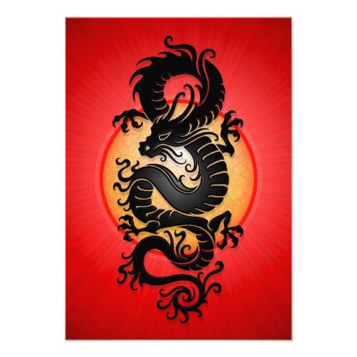 Red Burst Chinese Dragon Personalized Invites