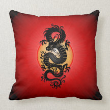 Red Burst Chinese Dragon Throw Pillow