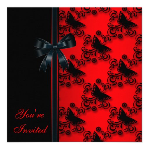 Red Butterfly Black Party invitation Template