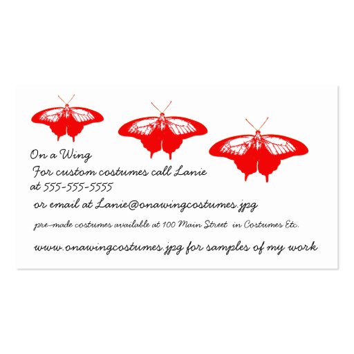 Red Butterfly business cards (back side)