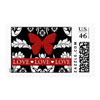 Red Butterfly Damask Love Stamp