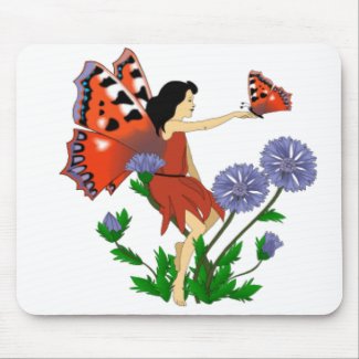 Red Butterfly Fairy Mouse Mat