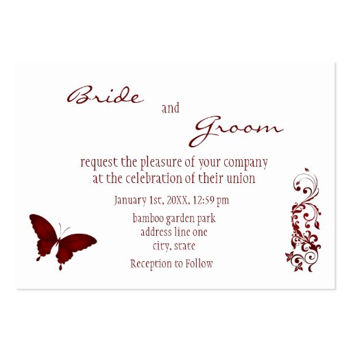 Red Butterfly Wedding Invitation Business Card Template (back side)