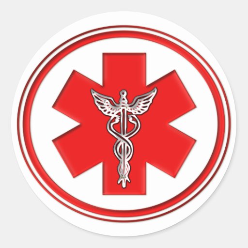 Red Caduceus Classic Round Sticker Zazzle