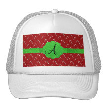 Red candy canes green glitter monogram hats