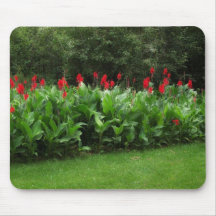 Red Cannas in the Green Northwoods Garden Mousepad