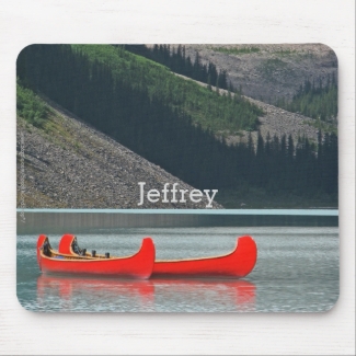 Red Canoes, Lake, Mountains Custom Mousepad