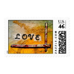 Red Canvas Heart on Yellow Gold - Love Stamp