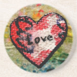 Red Canvas Heart with Love Beverage Coaster