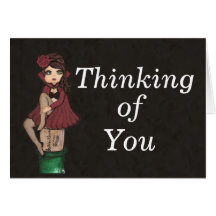 Red Caped Quantum Cutie is Thinking of You Greeting Cards