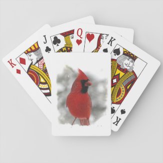 Red Cardinal Bird in Snowstorm Playing Cards