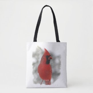 Red Cardinal Bird in Winter Snow Animal Tote Bag