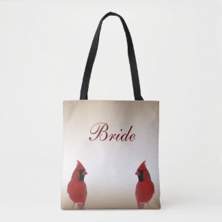 Red Cardinal Bird Wedding Bridal Tote Bag