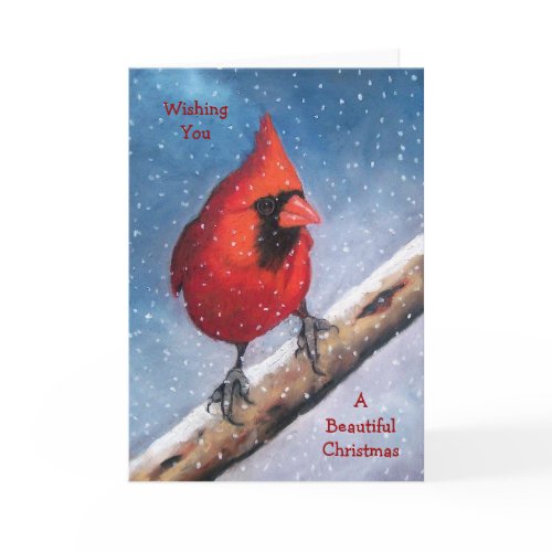 RED CARDINAL, SNOW: CHRISTMAS ARTWORK card
