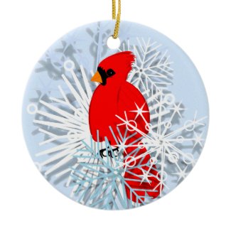 Red Cardinal & Snow flakes ornament