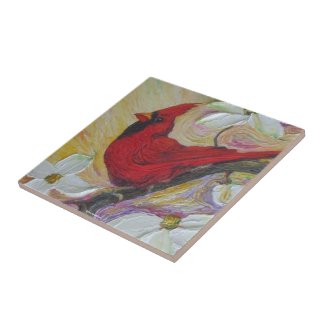 Red Cardinal & White Dogwood Tile