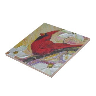 Red Cardinal &amp; White Dogwood Tile