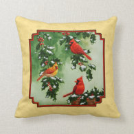 Red Cardinals and Holly Yellow Throw Pillow