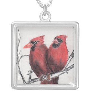 Red cardinals - hand drawn necklace