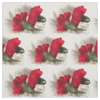 Red Carnation Flowers Fabric